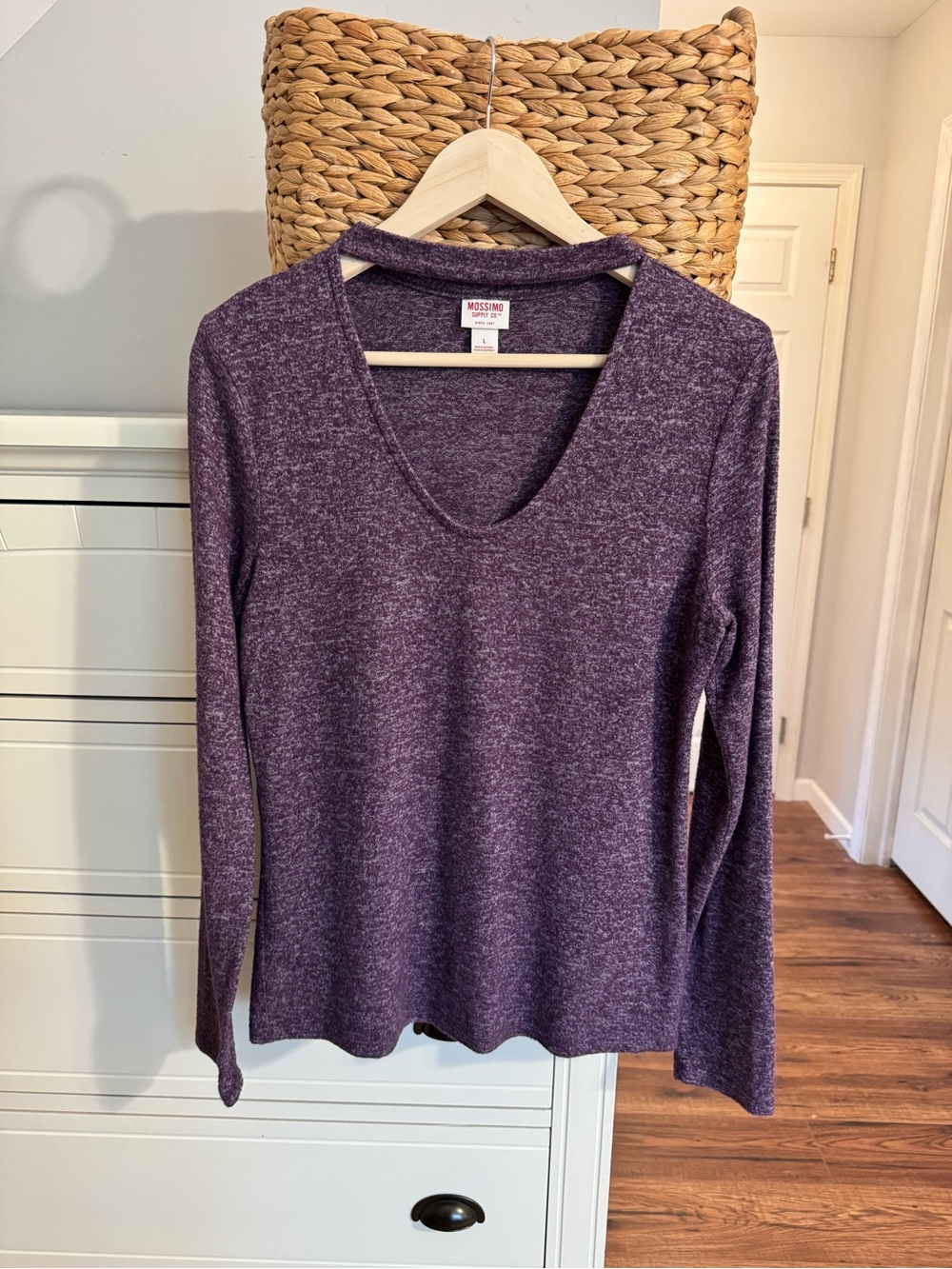 Mossimo Supply Co Long Sleeve V Neck Top Large Purple Marled Soft Knit Shirt